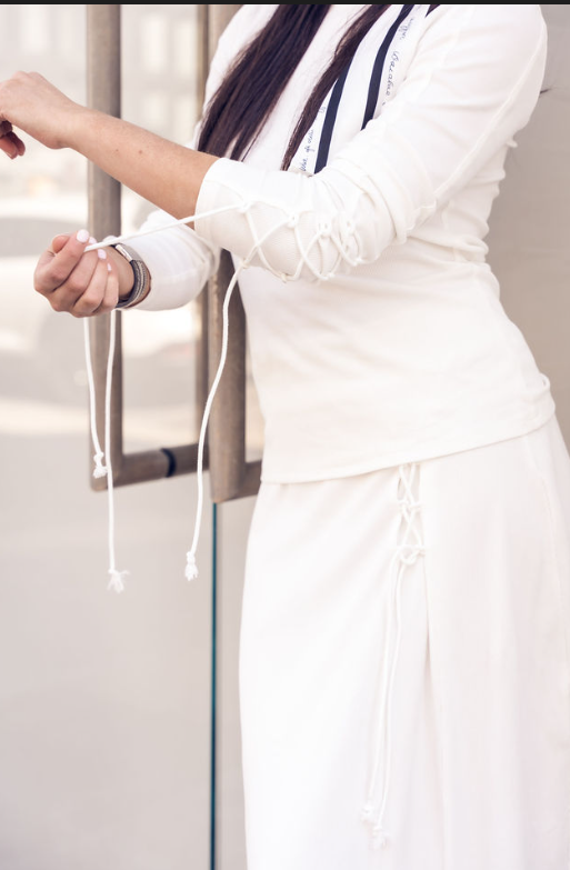 RH-ST-11026 Drawstrings on Sleeves Top Set, White
