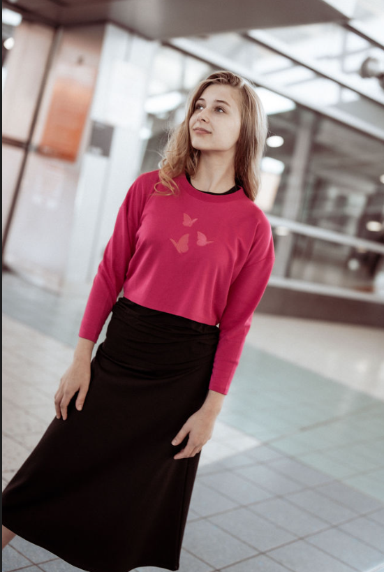 777-372 Embroidery Crop Top, Hot Pink