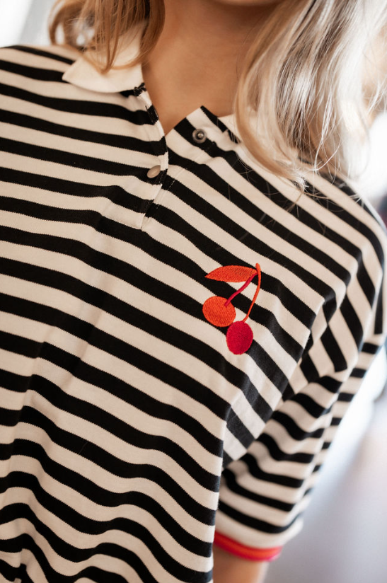 777-370 Cherry Stripe Polo, White/Black
