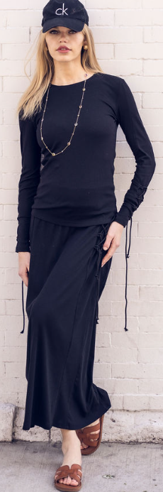 RH-ST-11026 Drawstrings on Sleeves Top Set, Black