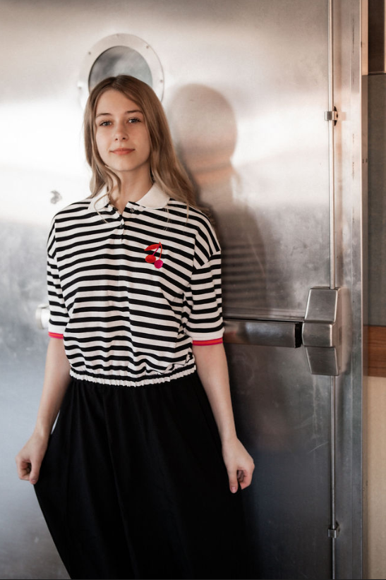 777-370 Cherry Stripe Polo, White/Black