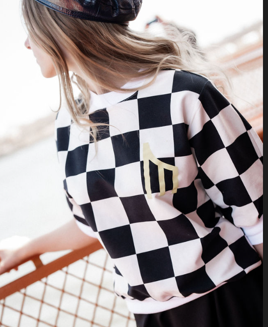 777-382 Printed Top, White Black
