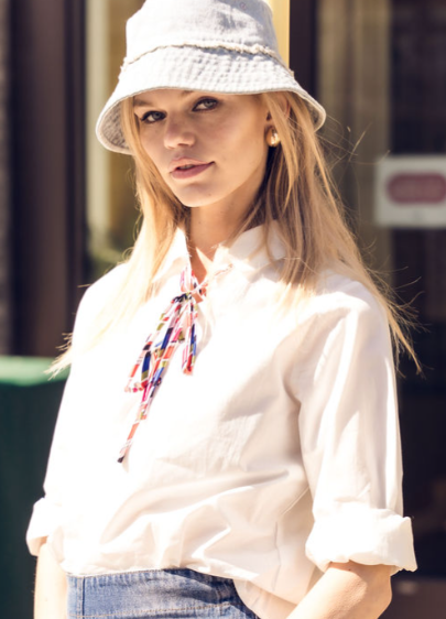 RH-ST-11022 Collar and Drawstring Top, White