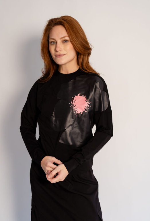 741-73 Towel Embroidery Top, Black