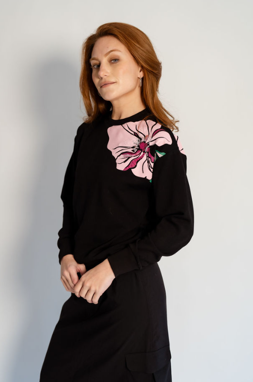 741-442 Print and embrodery Top, Black