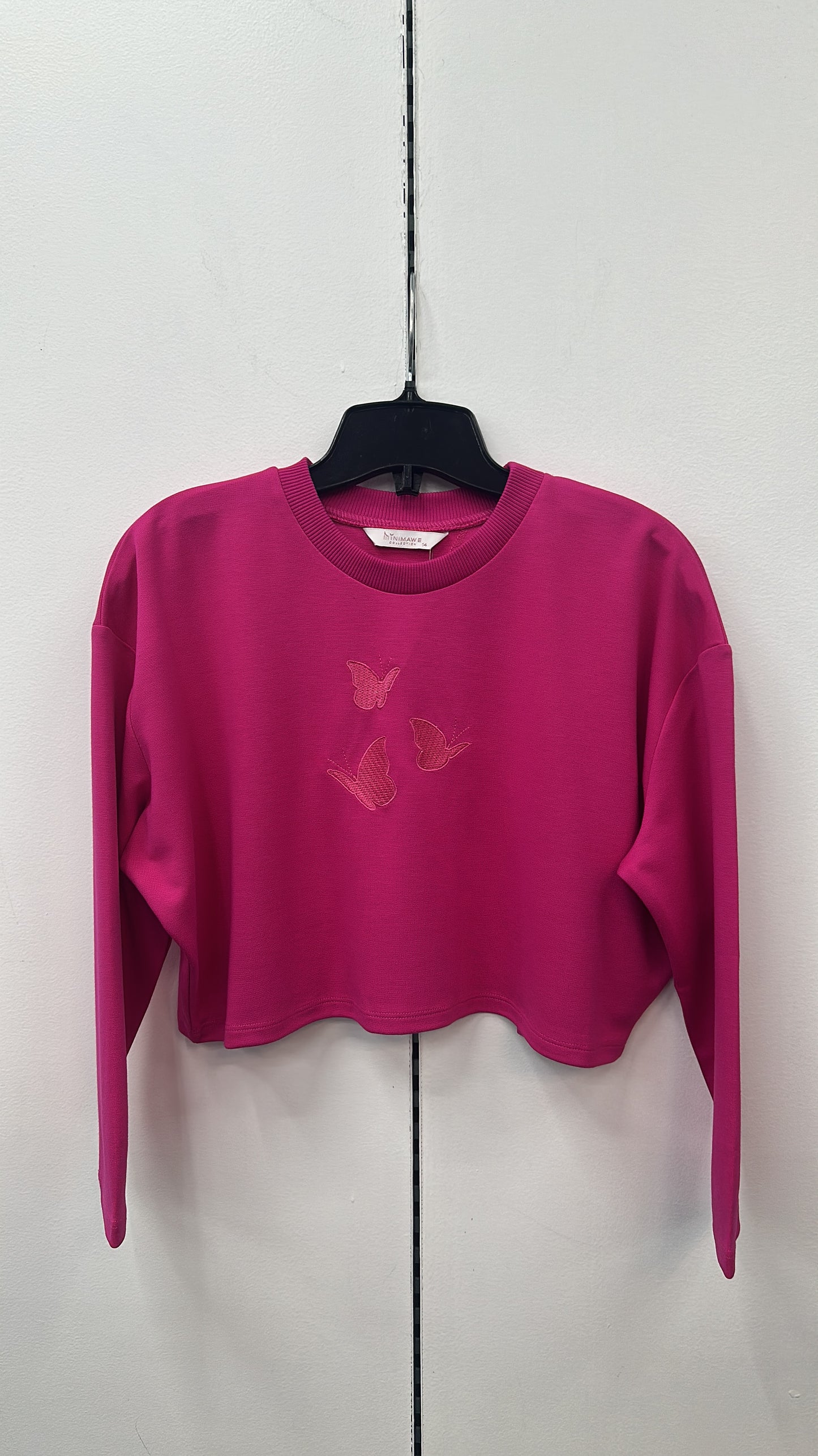 777-372 Embroidery Crop Top, Hot Pink
