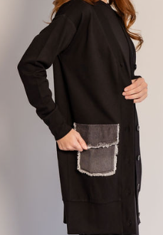 741-498 Denim Pocket Cardigan, Black