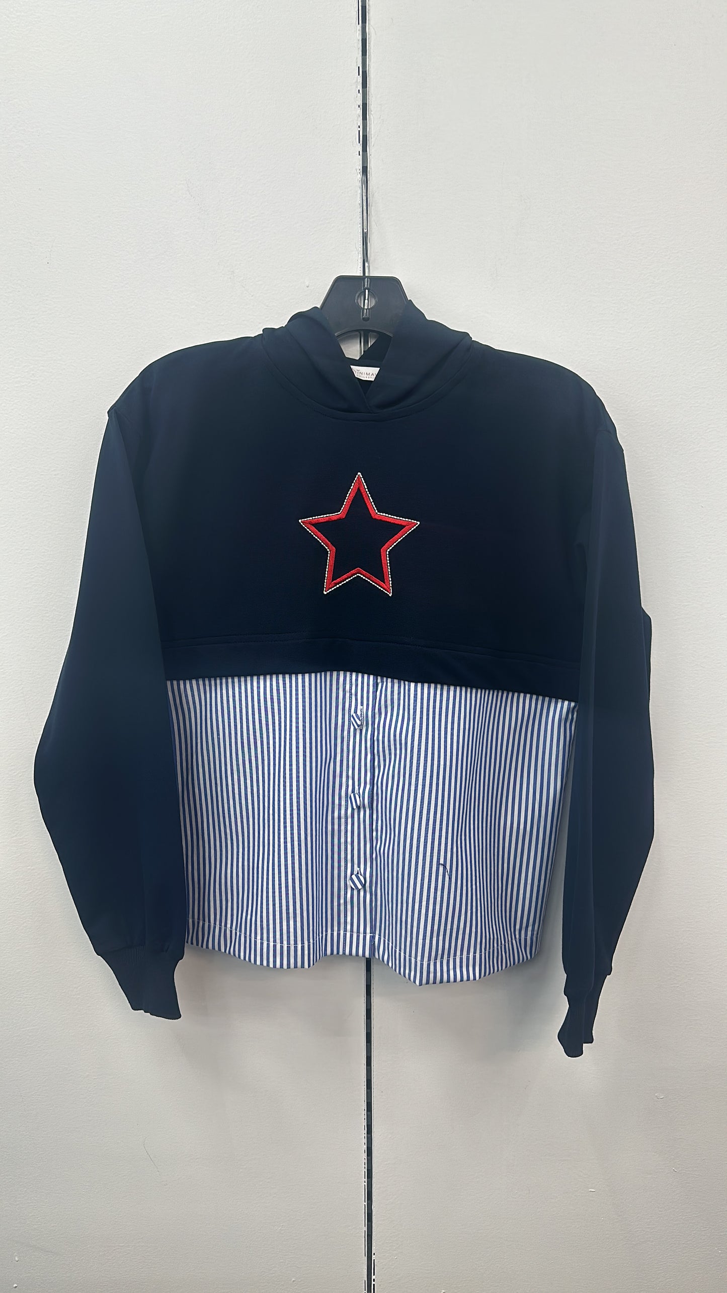 777-373 Star Embroidery Hoody, Navy Stripe