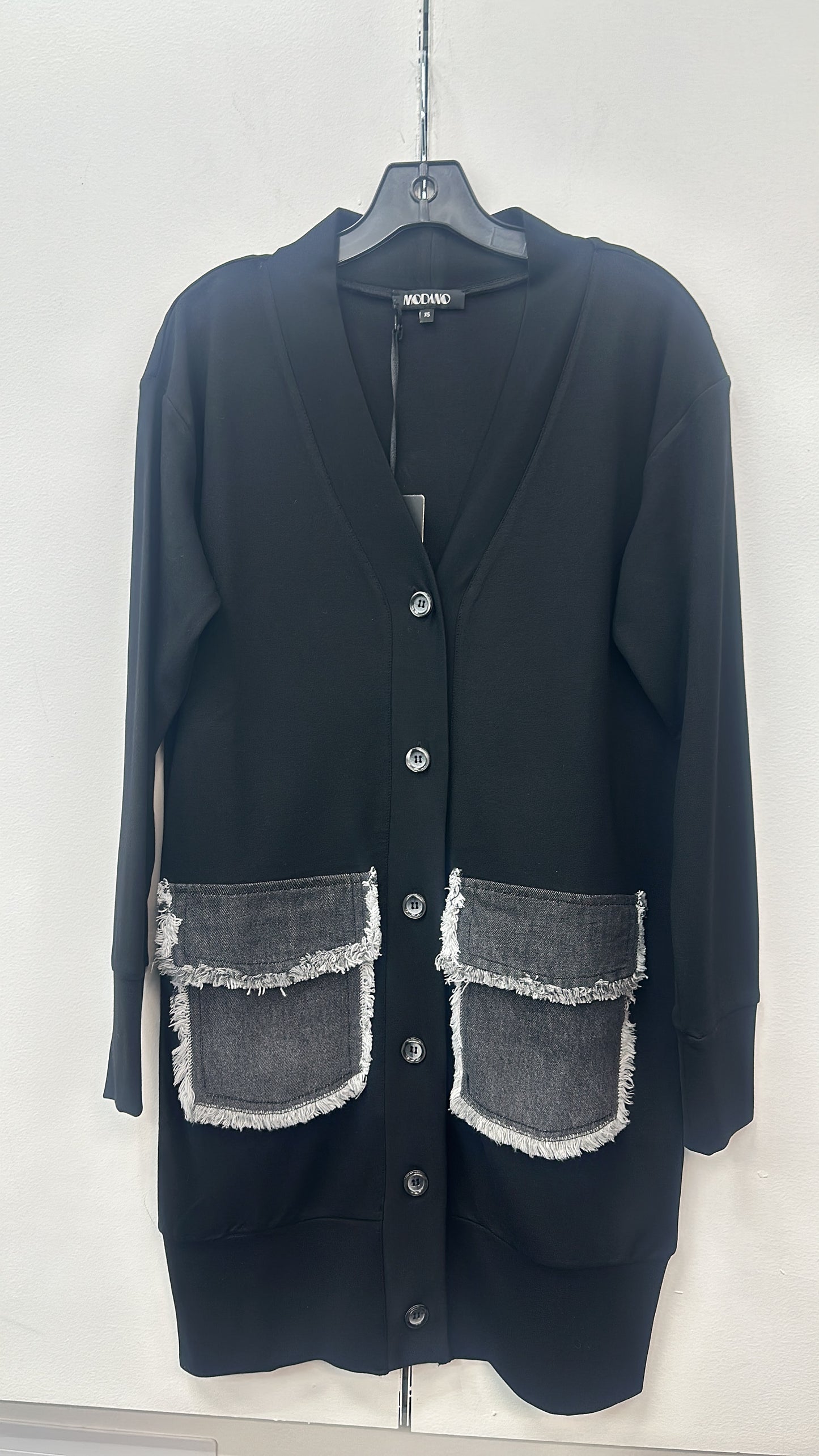 741-498 Denim Pocket Cardigan, Black