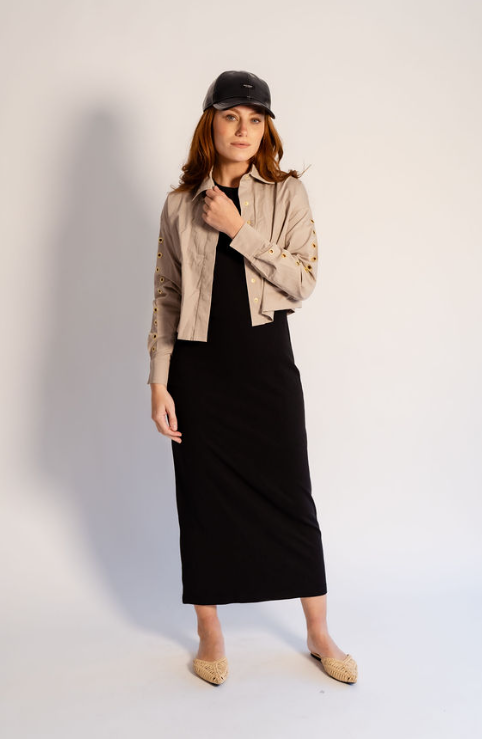 741-439 Eyelet Sleeves & Neck Jacket, Beige