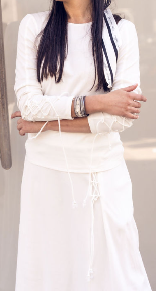 RH-ST-11026 Drawstrings on Sleeves Top Set, White