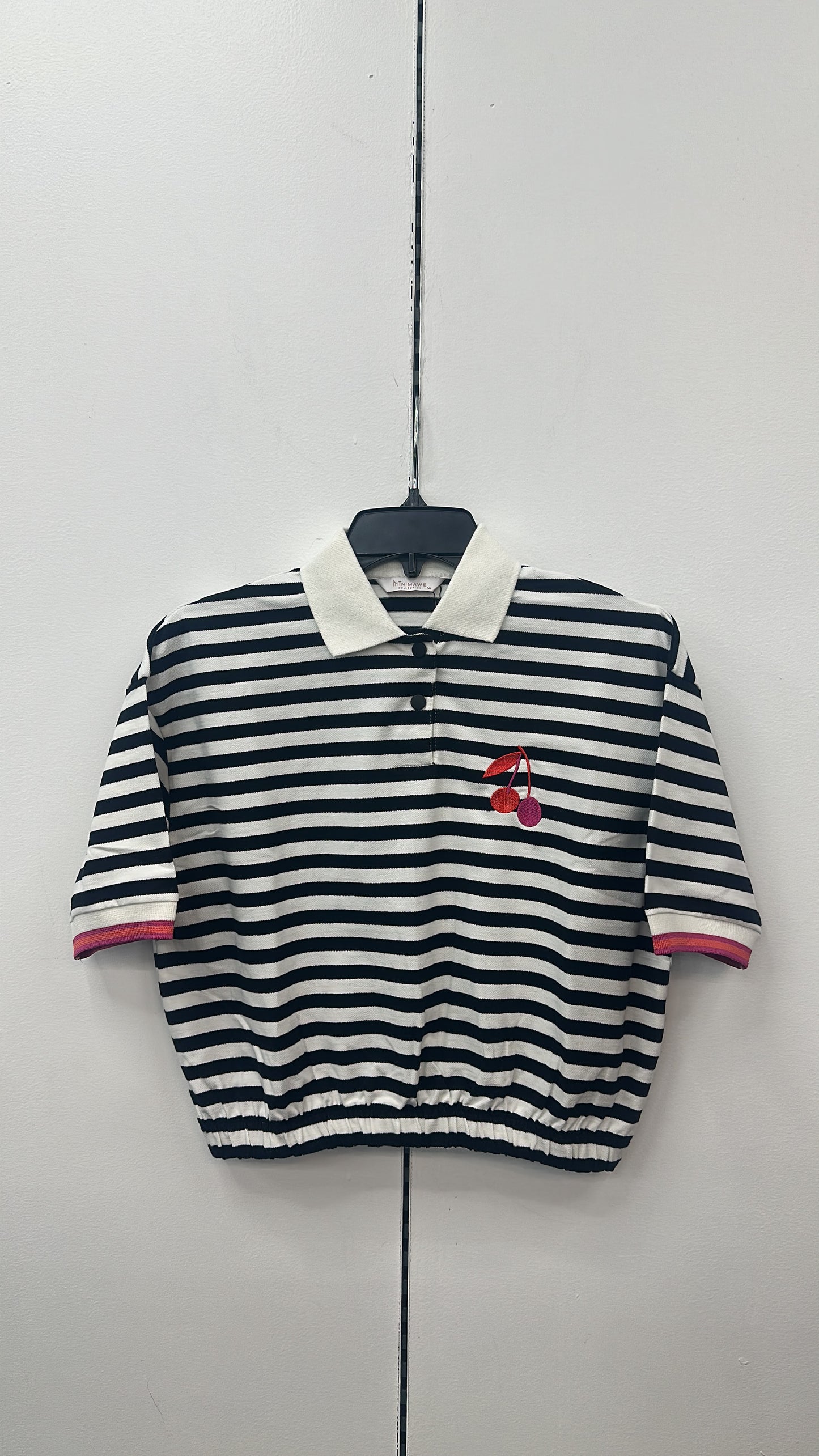 777-370 Cherry Stripe Polo, White/Black