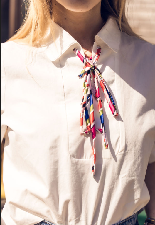 RH-ST-11022 Collar and Drawstring Top, White