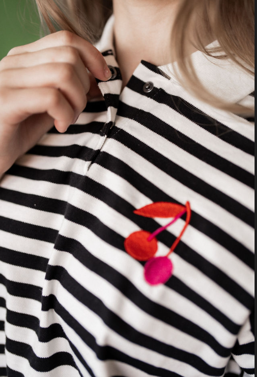 777-370 Cherry Stripe Polo, White/Black