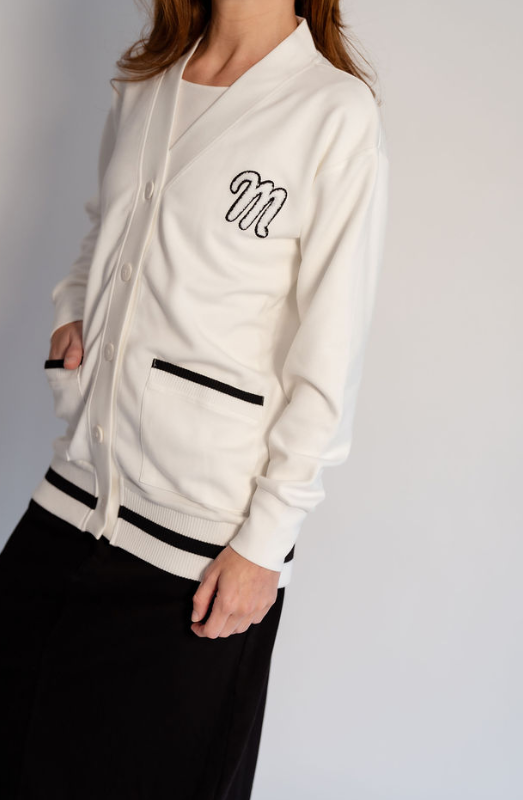 741-151 Sherpa Embroidery Long Cardigan, Ivory