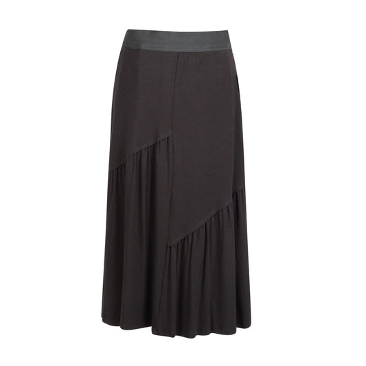 S6940-LIN-33" Modal Rib  Assymetrical Ruffled Skirt , Black
