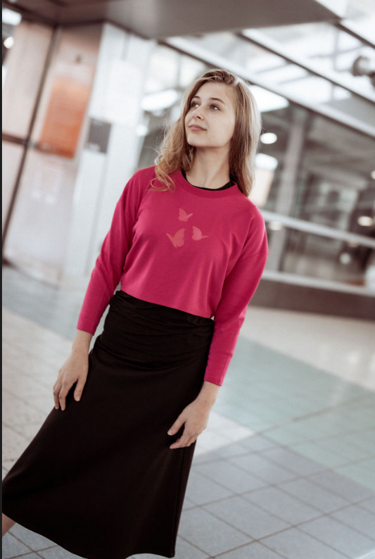 777-372 Embroidery Crop Top, Hot Pink