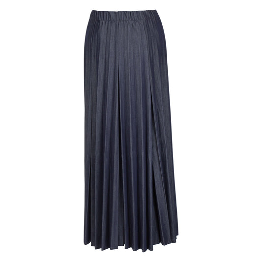 601-35" Denim Look Accordion Skirt , Navy