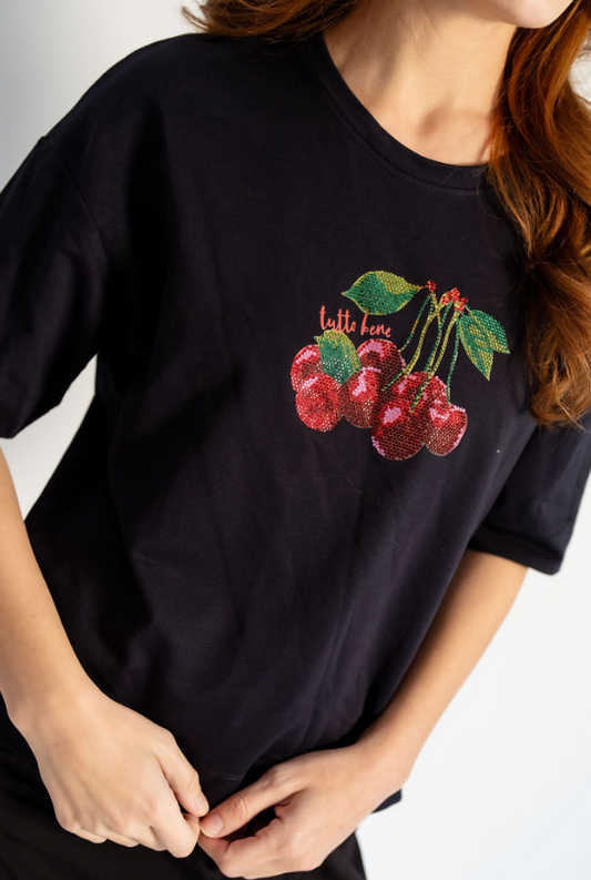 27402 Cherries Short Sleeve T-Shirt , Navy