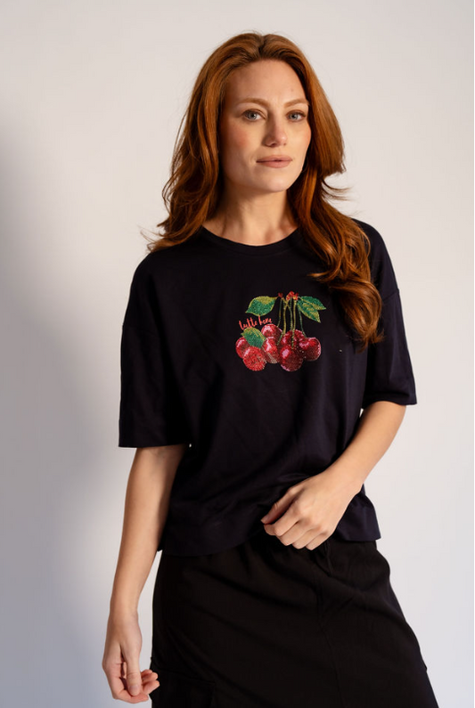 27402 Cherries Short Sleeve T-Shirt , Navy