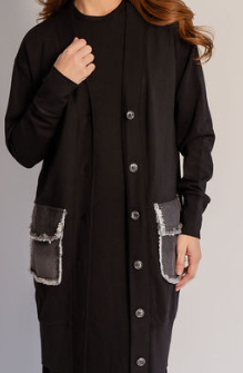 741-498 Denim Pocket Cardigan, Black