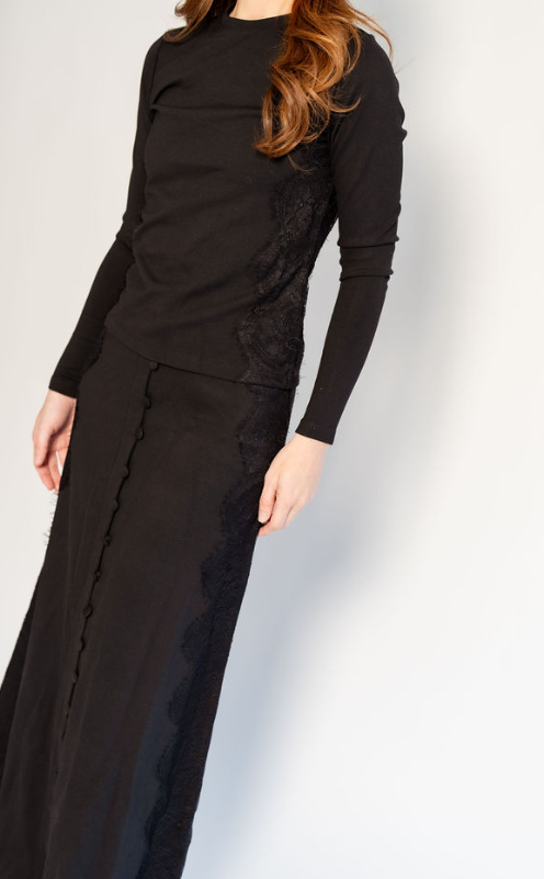 741-434 Lace Side 2pc Set , Black